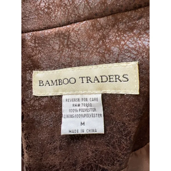 Bamboo Traders Brown Faux Leather‎ Jacket Size Medium Crackled Western Boho Y2K - Image 3