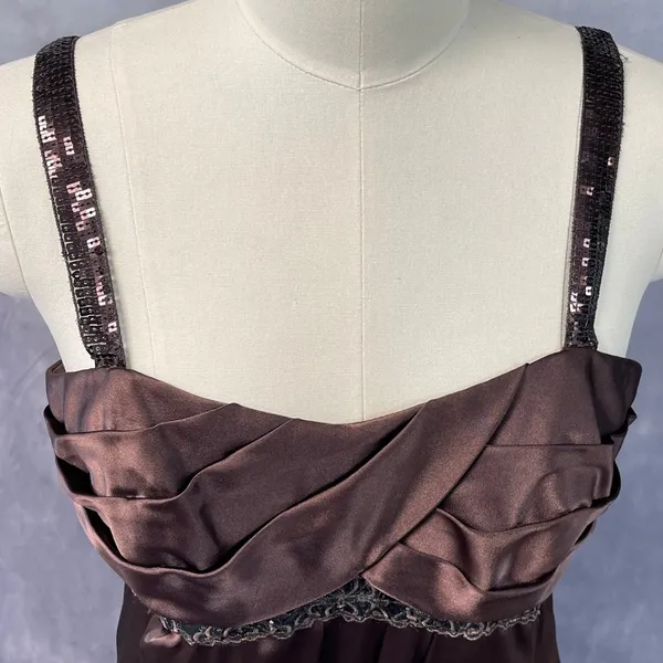 Alfred Angelo Womens Babydoll Dress Size 8 Brown Satin‎ Sequin Formal Bridesmaid - Image 4