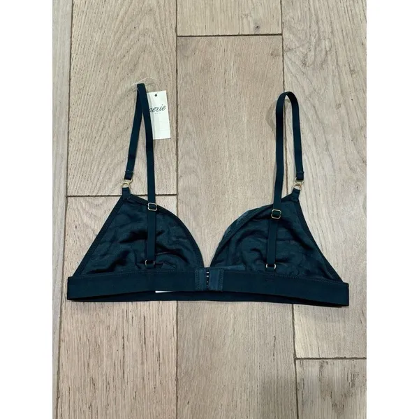NWT Aerie Velvet Stripe Sexy Holiday Triangle Bralette Deep Forest Green Size‎ S - Image 5