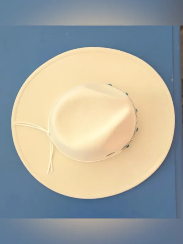 Adora Ivory Felt Western Hat Turquoise Concho Band Boho Luxe Cowgirl - Image 4