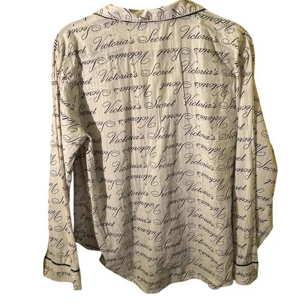 Victoria's Secret White Black Script Print Cotton Pajama Top Womens Medium - Image 2