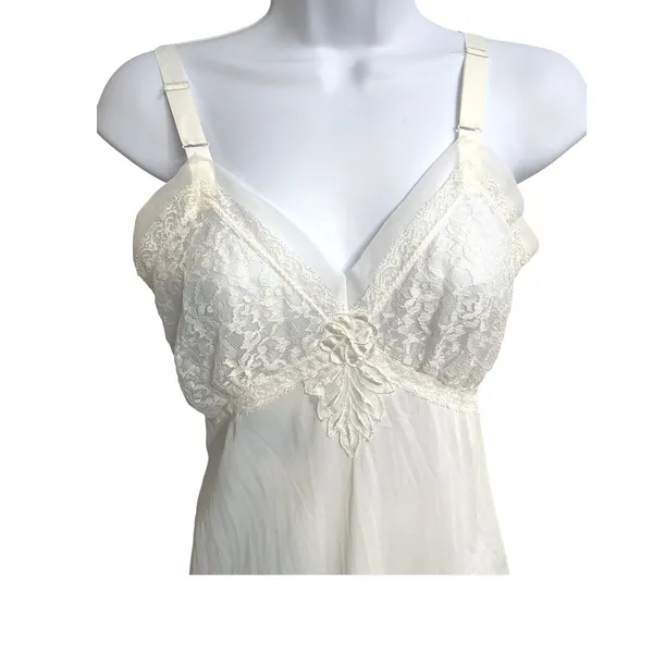 Vintage 50s/60s Movie Star Ivory Lace Full Slip Dress Coquette Bridal Size 32 - Image 2