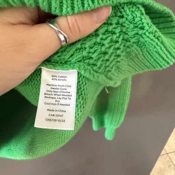 Talbots Petite Small Kelly Green Cable Knit Sweater Diamond Crewneck Preppy‎ - Image 7