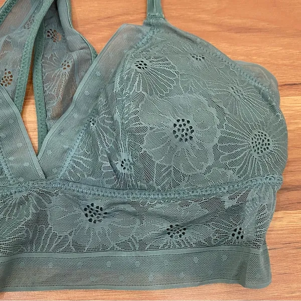 AERIE Pop Lace Olive Sage Green Padded Bralette Size M - Image 6