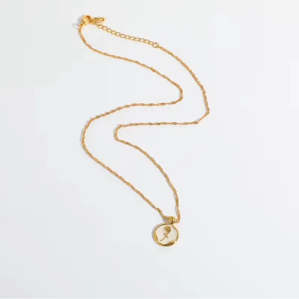 Gold Pendant Necklace with Rose Design - Image 4