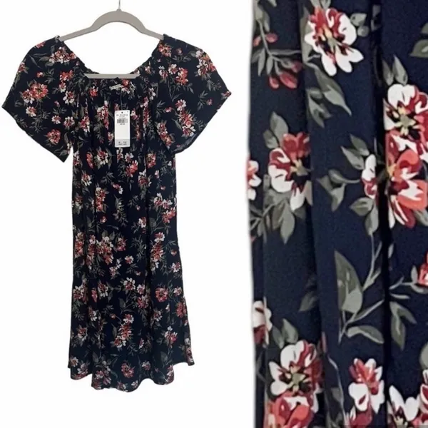NWT Abercrombie Floral Babydoll Dress Navy Cottagecore Romantic Boho Flowy M - Image 2