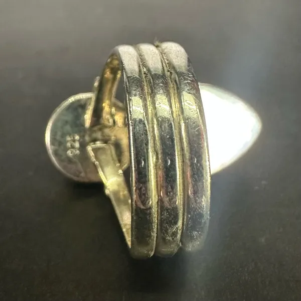 Sterling Silver Pink and Green Moonstone Two Stone Triple Band Ring Size 7 - Image 4