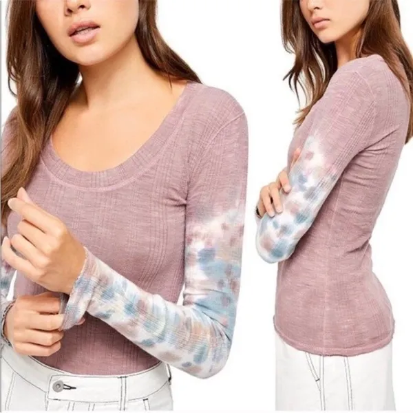 Free People We The Free Big Sur Misty Mountain Pink Tie Dye Long Sleeve Small - Image 2