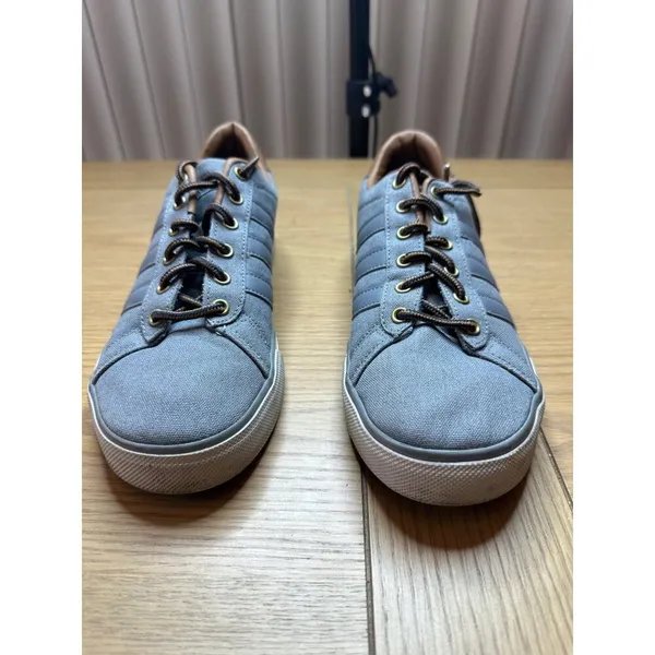 Adidas 7.5 Gray Canvas Sneakers Brown Accents Casual Stylish Footwear Mens - Image 2
