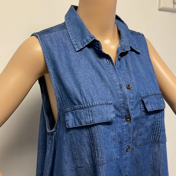 Timing Short Sleeveless Denim Swing Dress with 2 front pockets - Image 6