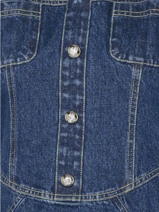 Nordstrom Denim Halter Mini Dress Button Front Fit & Flare A-Line Sleeveless S - Image 6
