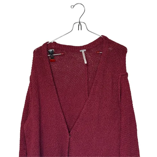 Free People Womens Sweater Long Sleeve Cardigan Snap Button Slouchy Red Large - Image 2