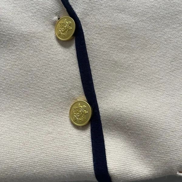J.Crew Contrast Trim Waisted Sweater Blazer Champagne Gold Buttons Preppy Small - Image 10