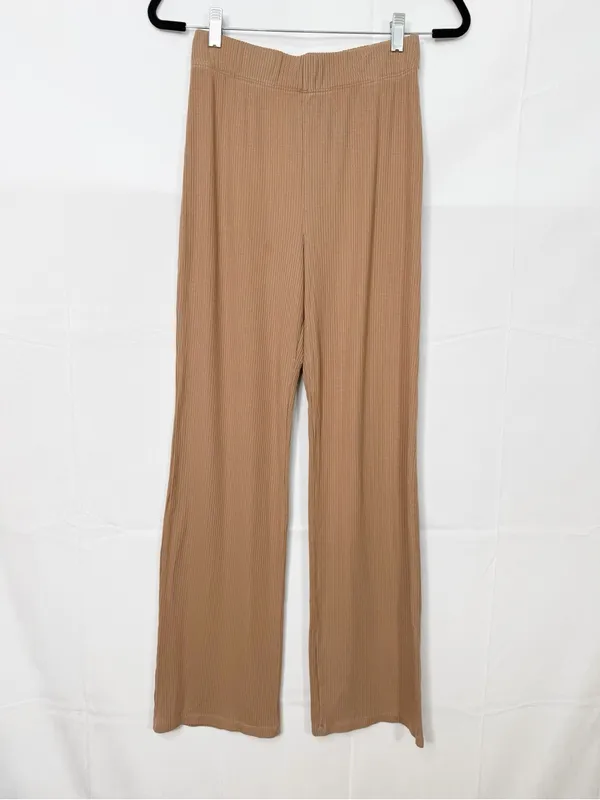 Reformation Whitney Ribbed Wide Leg Lounge Pant Tan - Image 3
