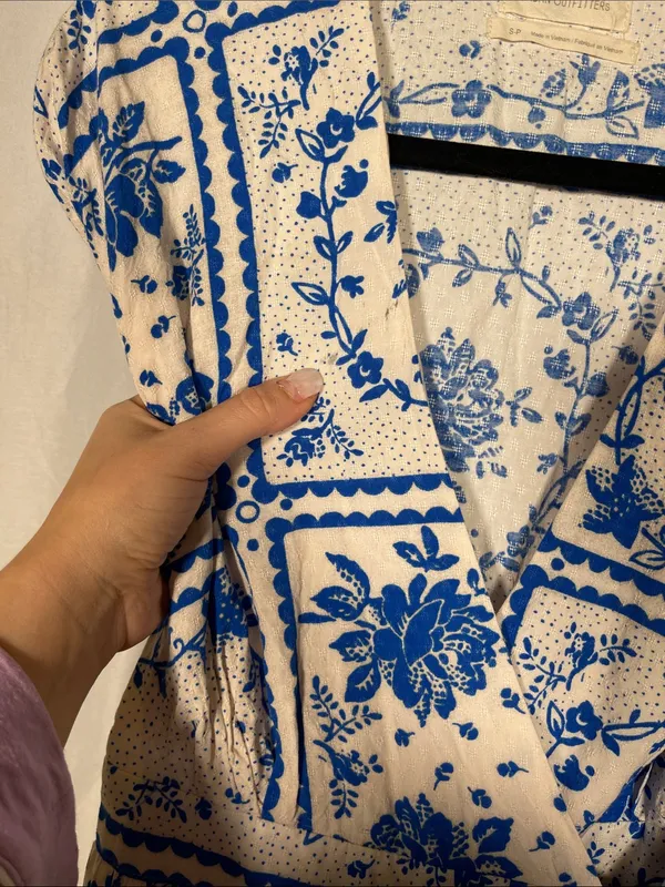 Urban Outfitters Womens Gabrielle Blue Floral Midi Wrap Dress Small - Image 5