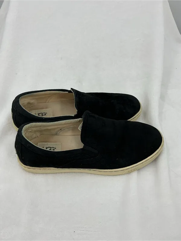 UGG Black Suede Slip-On Shoes with Cream Trim B 54 - Image 2