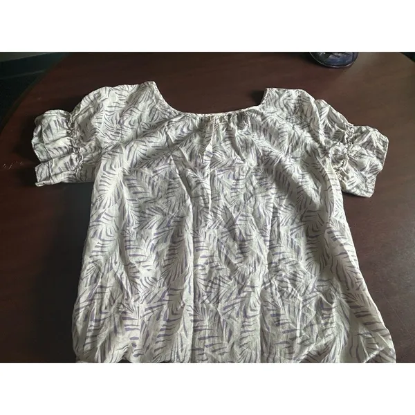 Maeve Anthropologie Silk Blend White Blouse With Purple Leaf Print Boho Sunny - Image 4