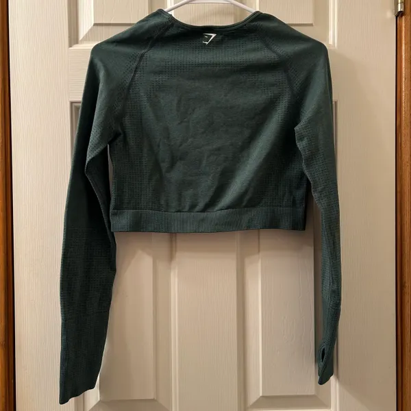 Gymshark Vital Seamless 2.0 Long Sleeve Crop Top Size Large Dark Green Marl - Image 2