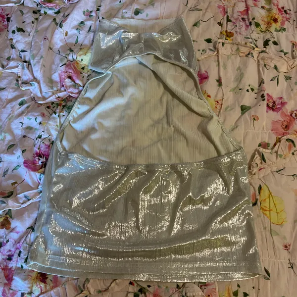 silver turtle neck open back top - Image 2