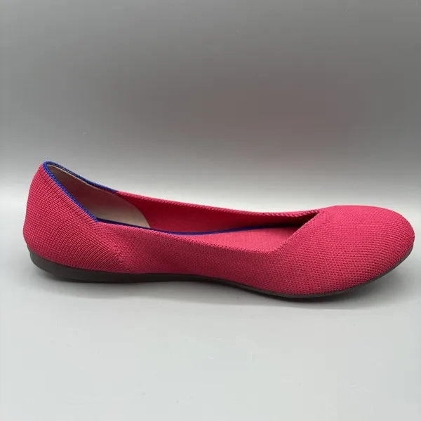 Rothys Ballet Flats Size 10 Bright Pink Knit Slip on Shoes Round Toe Blue Trim - Image 4
