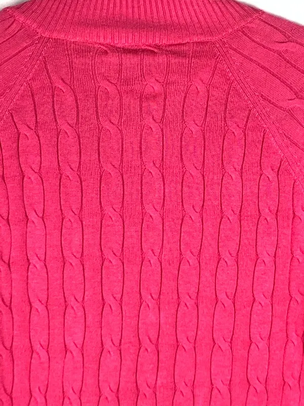Kate Lord Womens Sweater L Pink Cable Knit Full Zip Golf Cardigan Pockets - Image 10