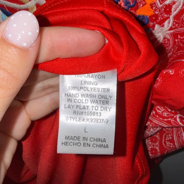 Savanna Jane Embroidered Bandana Print Dress Womens L Red Excellent Boho Tunic - Image 4