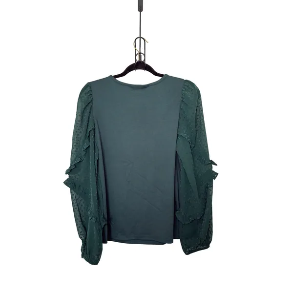 Loft Women’s Green Medium Velvet Dot Ruffle Sleeve Top Whimsygoth Cottagecore - Image 3