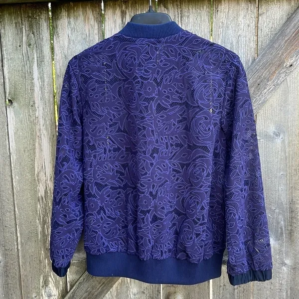 Anthropologie EUC Elevenses Miranda Lace Bomber Jacket Purple Oversized Small - Image 10