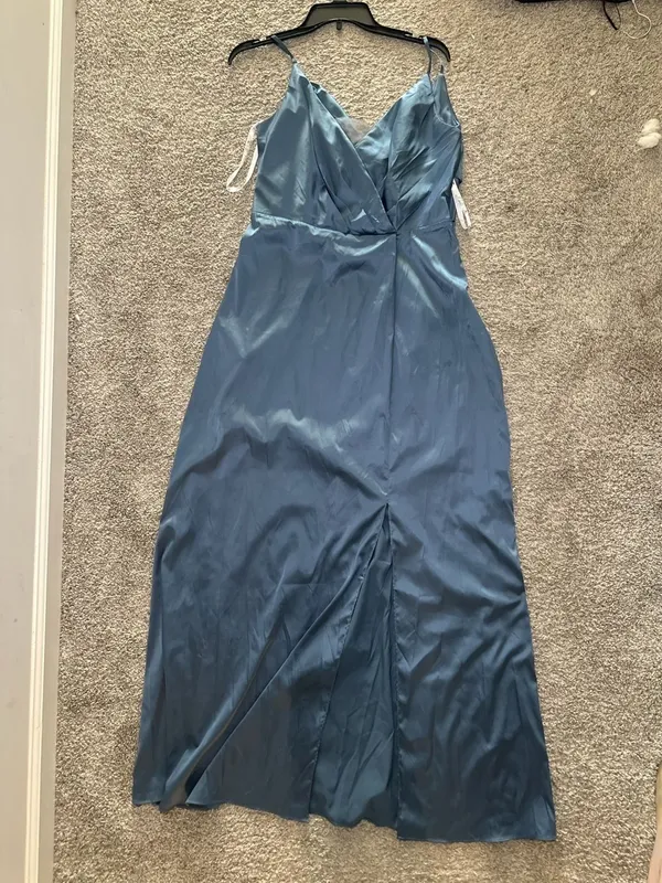 DB Studio Celebrate Satin V-Neck Maxi Dress Blue Size 14 - Image 4