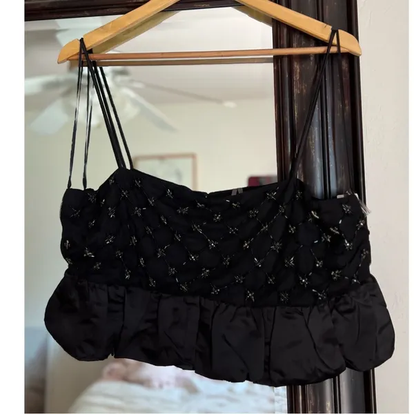 NWT Anthropologie Beaded Satin Crop Top - Image 3