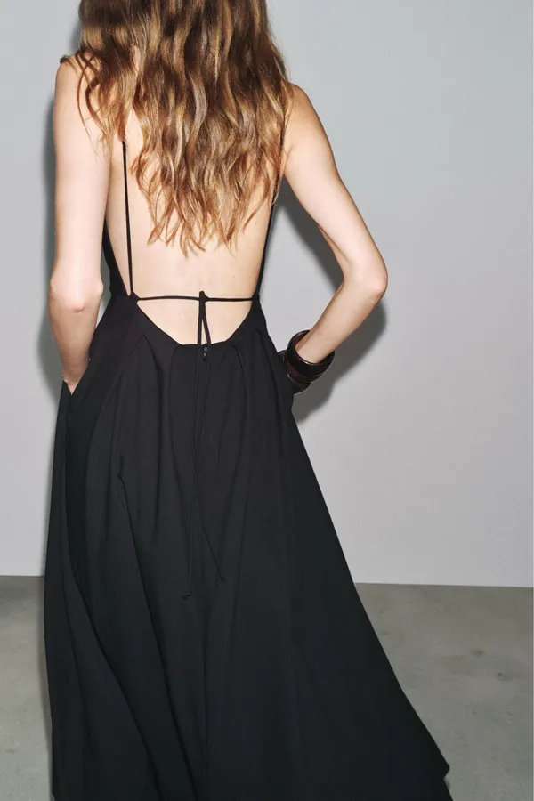 Zara Elegant Black Evening maxi flowy Dress gown party cocktail formal - Image 7