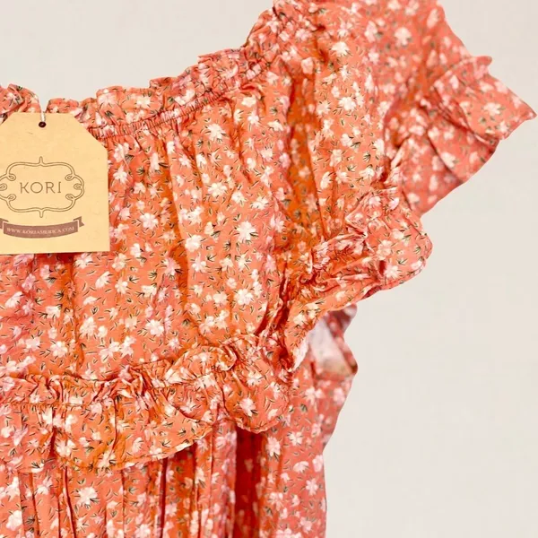 Kori America Orange Ditsy Floral‎ Smocked Off The Shoulder Mini Dress Size Med - Image 4