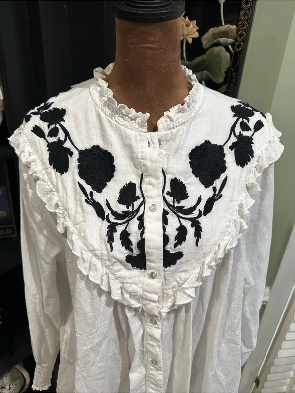 Free People Rose Vines Embroidered Blouse – Ivory Combo – Size Large - Image 2