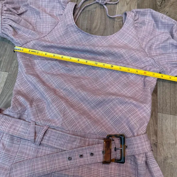 NWOT Free People Sevi Plaid Belted Puff Sleeve Drop Waist Mini Dress Size M - Image 4