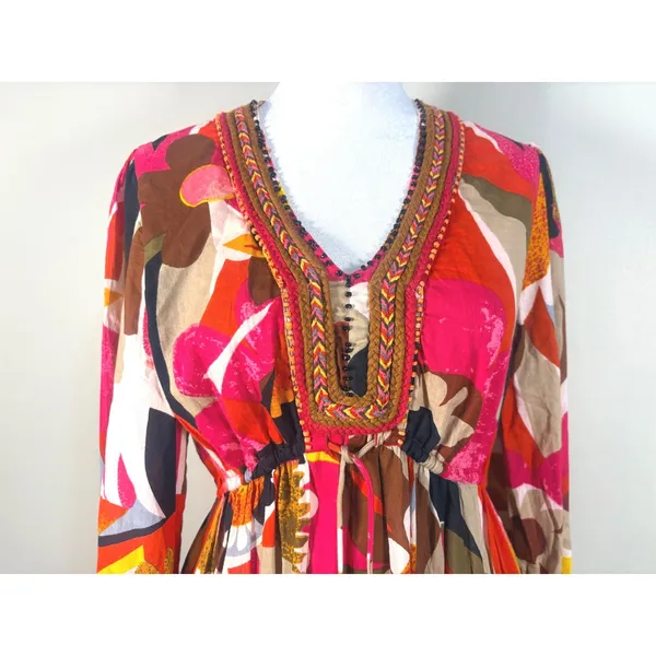 Kaktus Floral Mini Dress Womens Small Multicolor Excellent‎ Embroidered Boho - Image 5