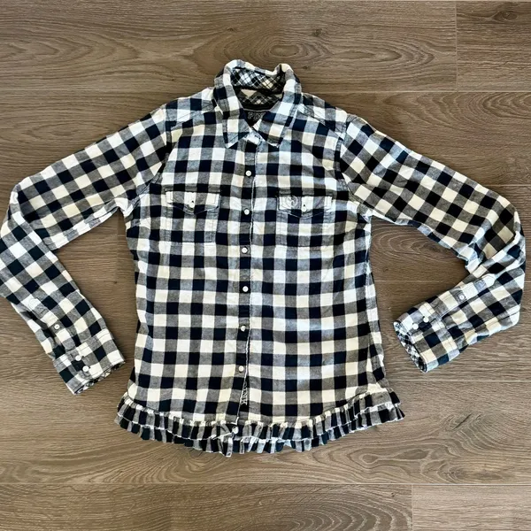 Y2K Victoria’s Secret Pink Buffalo Check Plaid Flannel Shirt XS/S Ruffle Cowgirl - Image 2
