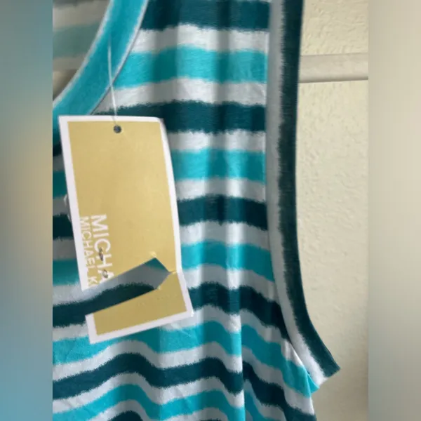 Michael Michael KORS Teal, Turquoise and White Striped Dress. - Image 7