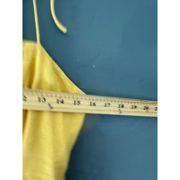 Old Navy Mustard Yellow Linen Blend Smocked Back Tie Strap Mini Dress Womens M‎ - Image 5