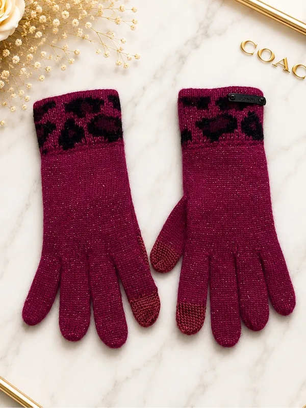 COACH Ocelot Angora Blend Tech Touch Gloves Raspberry Shimmer EUC - Image 3