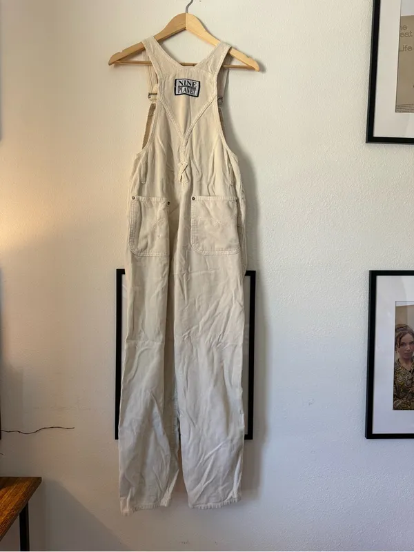 Neutral Cream Women's corduroy Overalls with Adjustable Straps - Image 2