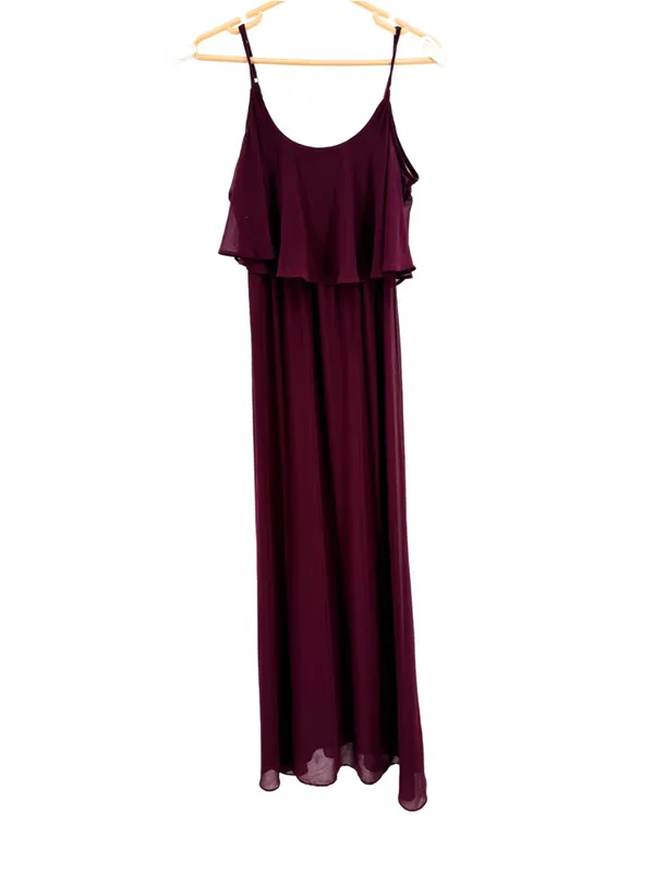 Show Me Your MuMu Caitlin Ruffle Maxi Dress S Merlot Chiffon flowy wedding event - Image 3