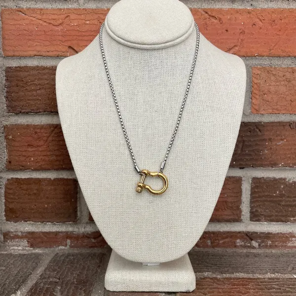 Shackle Bolt Necklace - Gold with Silver Chain - Image 2