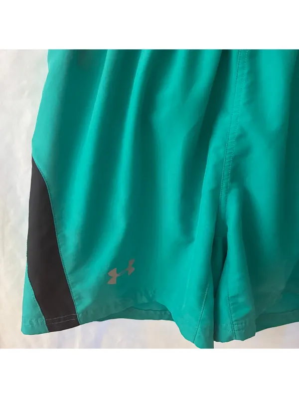 Under Armour HeatGear Womens Running Shorts Teal Green Black Athletic Size Med - Image 4