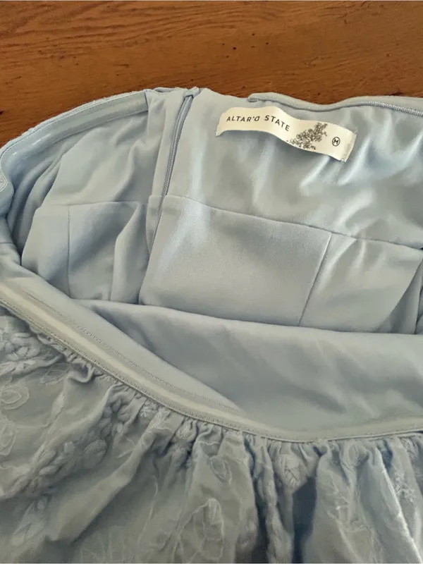 Altar’d State Embroidered Strapless Mini Dress Light Blue Size M - Image 11