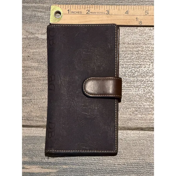 Dooney & Bourke Monogram Jacquard Leather Trim Bifold Long Wallet Brown Vintage - Image 5