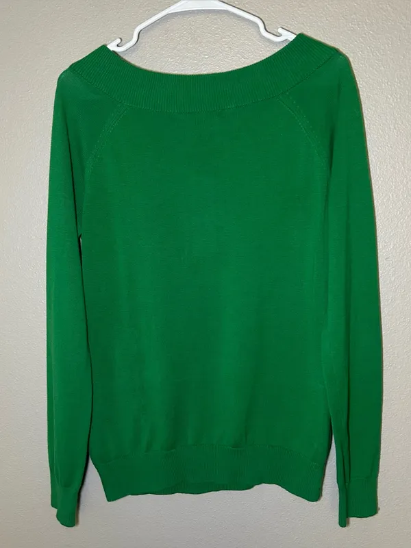 NEW Ralph Lauren Green Cotton Ribbed Trim Preppy Pullover Sweater Women’s Large - Image 4