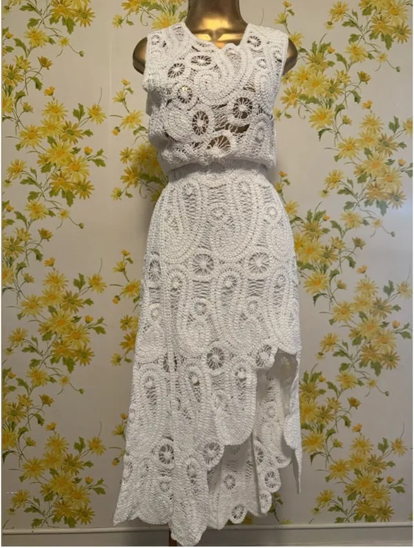 White Lace Two-Piece Skirt Set - Women's Summer Outfit size M - Image 10