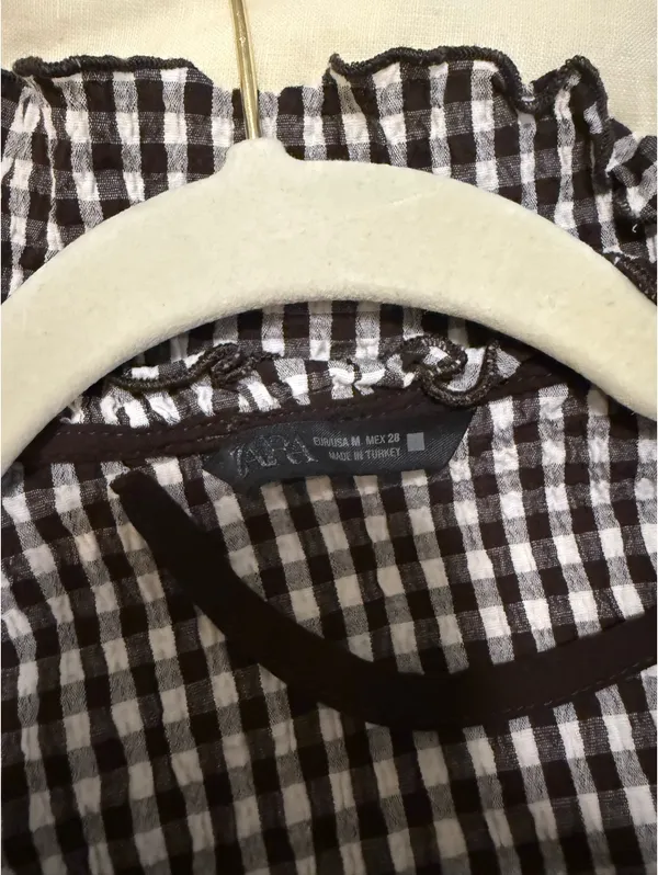 Zara Brown Gingham Ruffle Blouse - Image 3