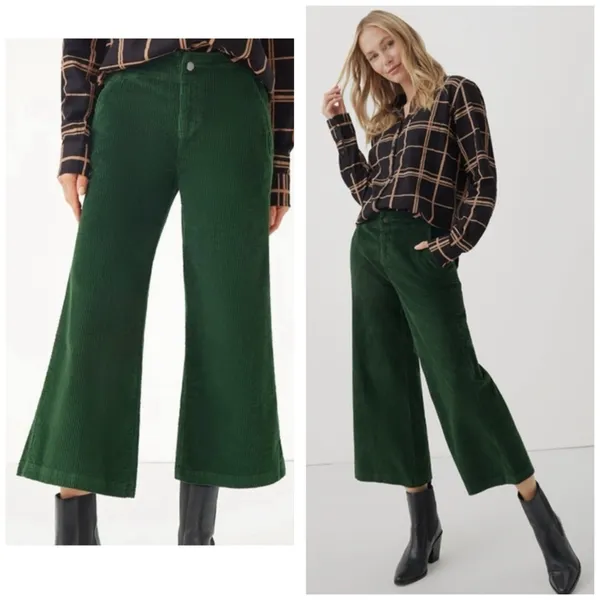 Pact Organic Cotton Corduroy Wide Leg Cropped Pants Size Small Green - Image 2