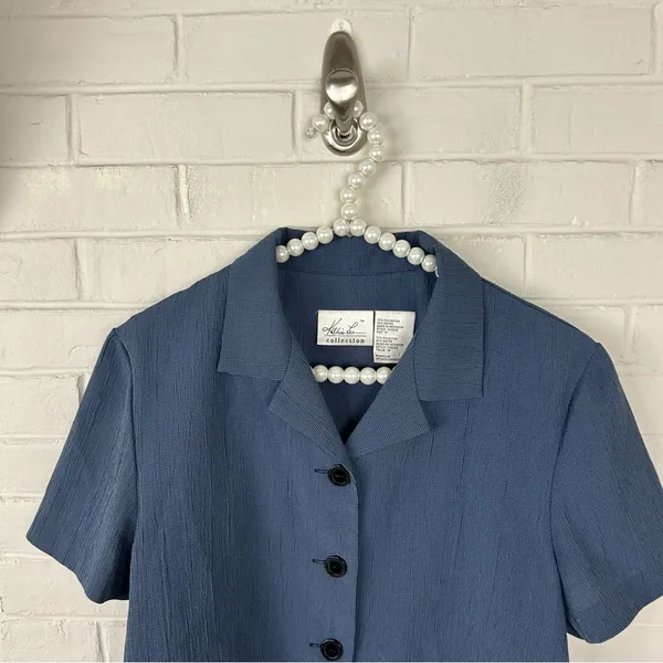 Vintage Katie Lee Boxy Blue Short Sleeve Button Down Shirt Size 12 - Image 4